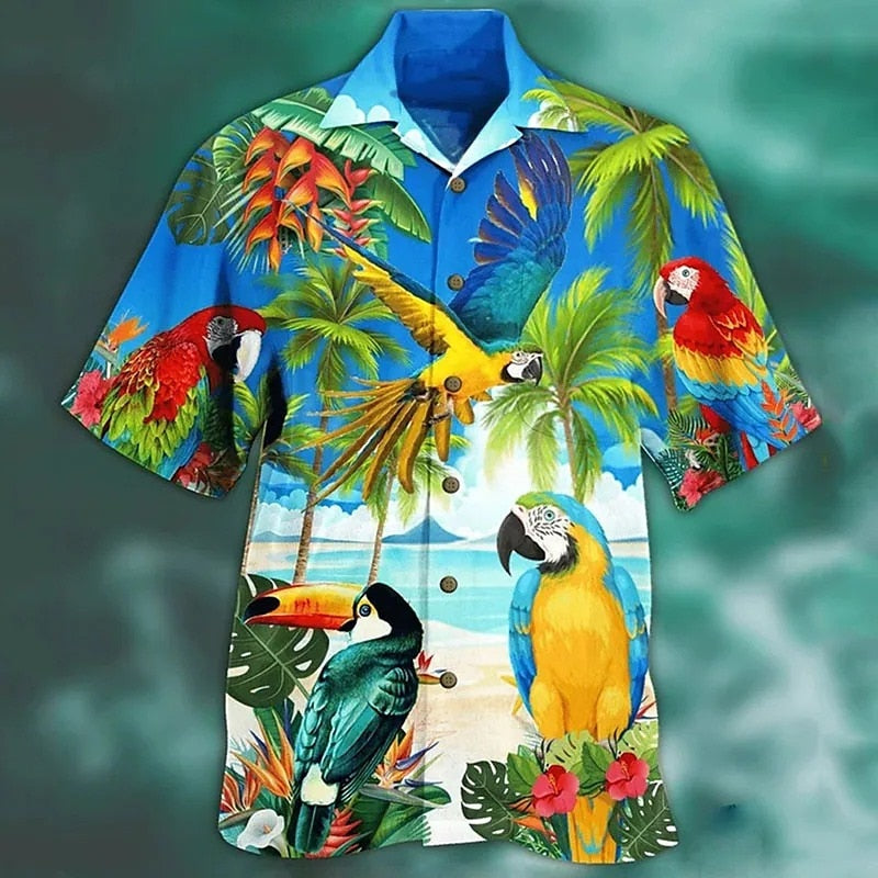 Chemise A Fleur Homme <br> Hawaïenne Oiseaux