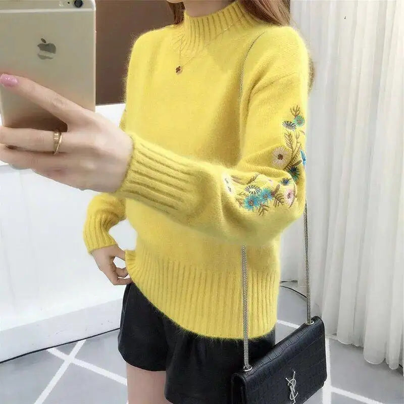 Pull Fleuri <br> Brodé Jaune