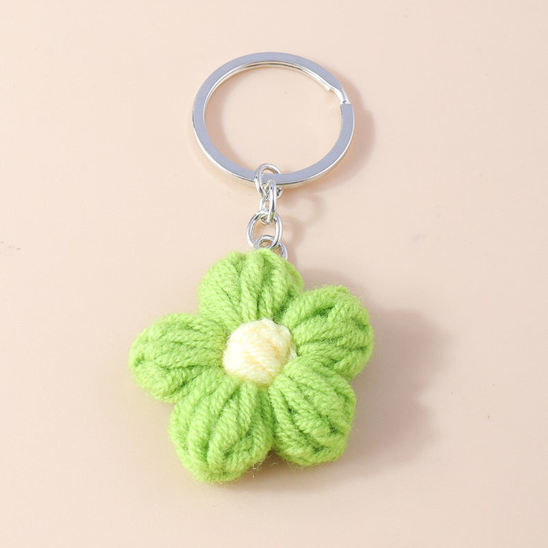 Porte Clé Fleur <br> Marguerite Brodée Vert