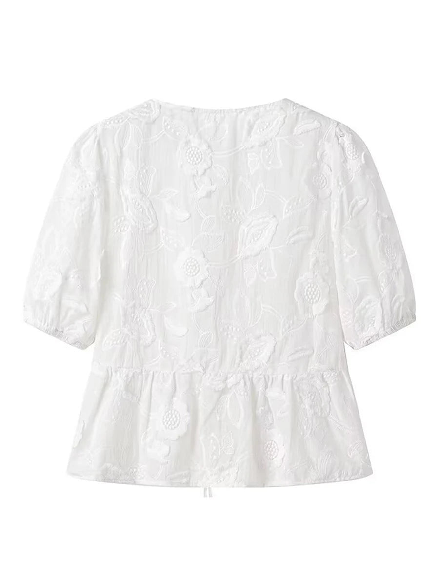 Chemise Blanche A Fleur Femme