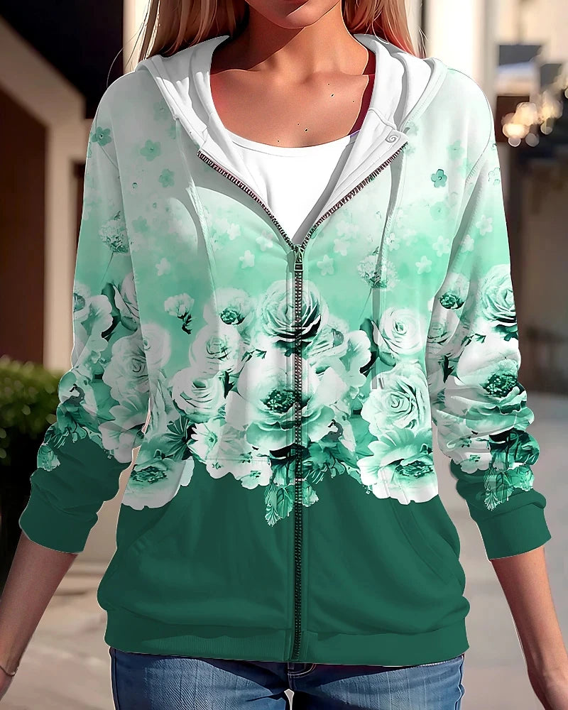 Pull Fleuri <br> Naturel vert