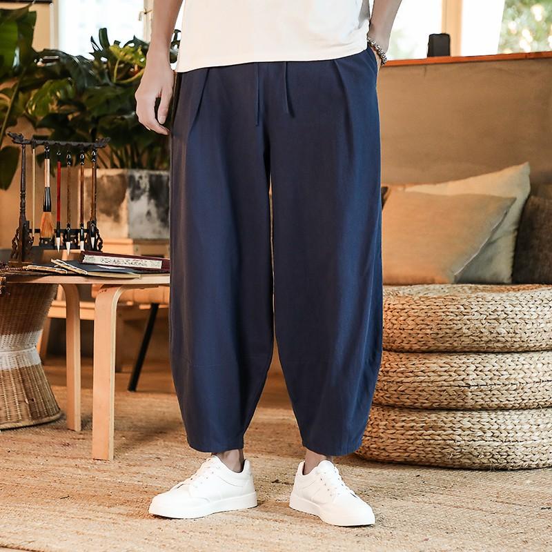 Pantalon Lin Homme <br> Japonais Bleu Foncé