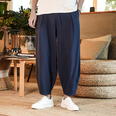 Pantalon Lin Homme  Japonais Bleu Foncé