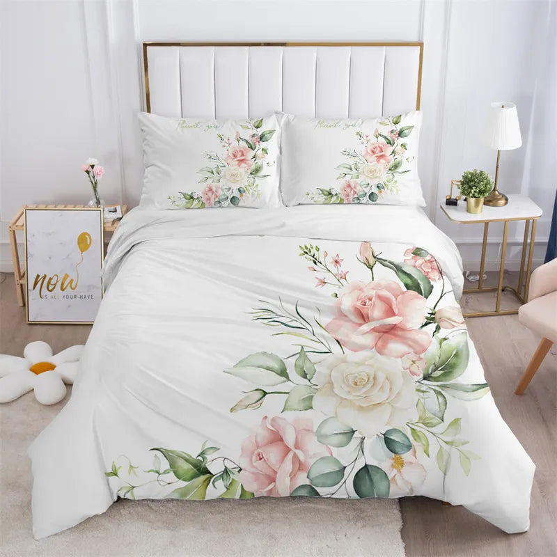 Housse De Couette Fleurie <br> Blanche Rose