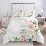 Housse De Couette Fleurie  Blanche Rose