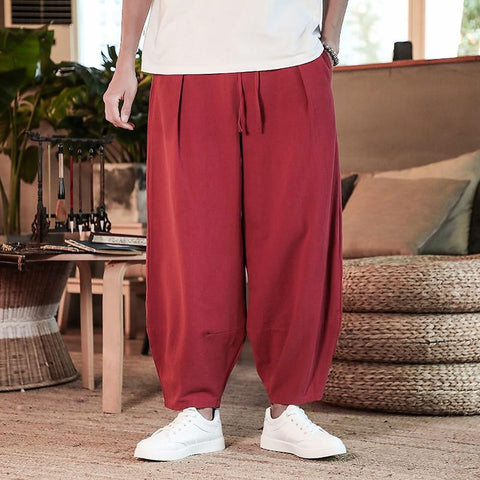 Pantalon Lin Homme  Japonais Rouge