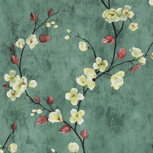 Papier Peint Fleuri <br> Vert