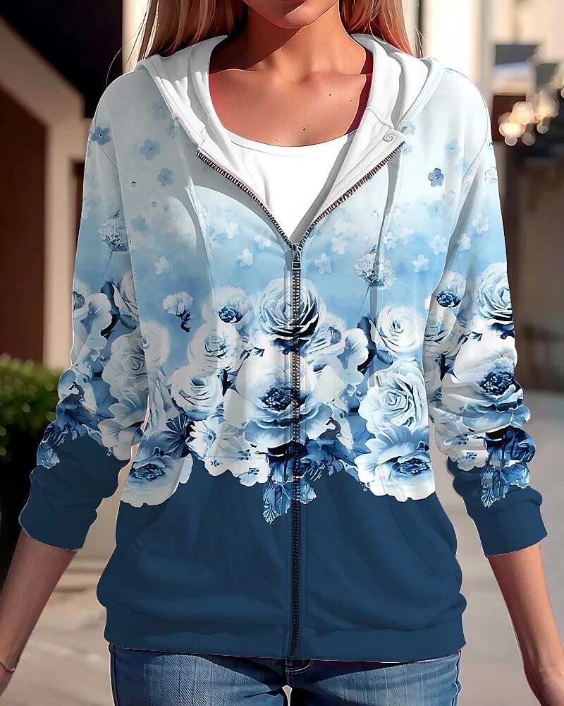 Pull Fleuri <br> Naturel Bleu