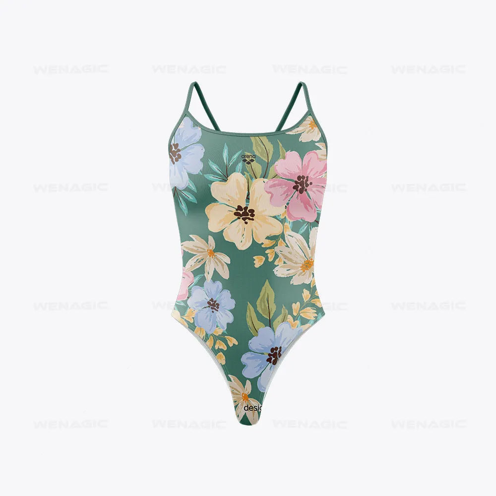 Maillot De Bain Fleuri <br> Epuré Vert Clair