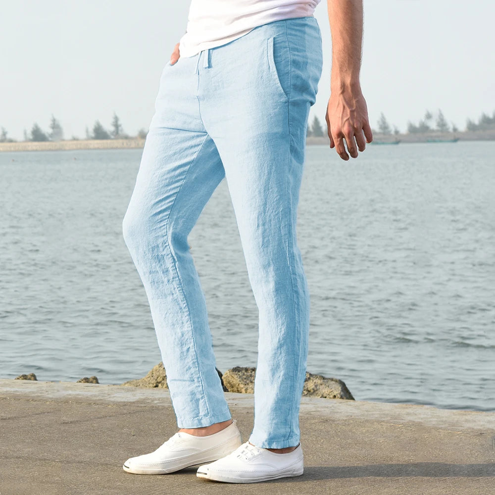 Pantalones de lino estilo mediterráneo para hombre