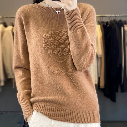 Pullover <br> Fleuri Brun