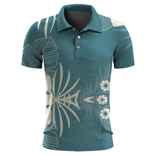 Polo Fleuri Homme Bleu