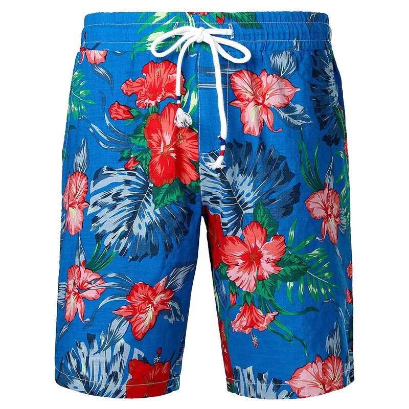 Short De Bain A Fleur <br> Bleu Océan