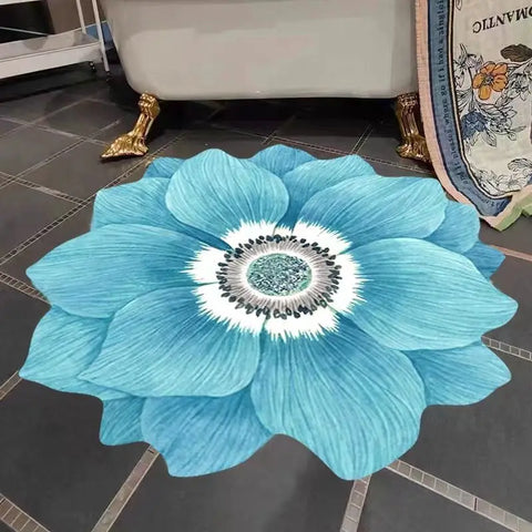 Tapis Moderne  Fleur Bleu