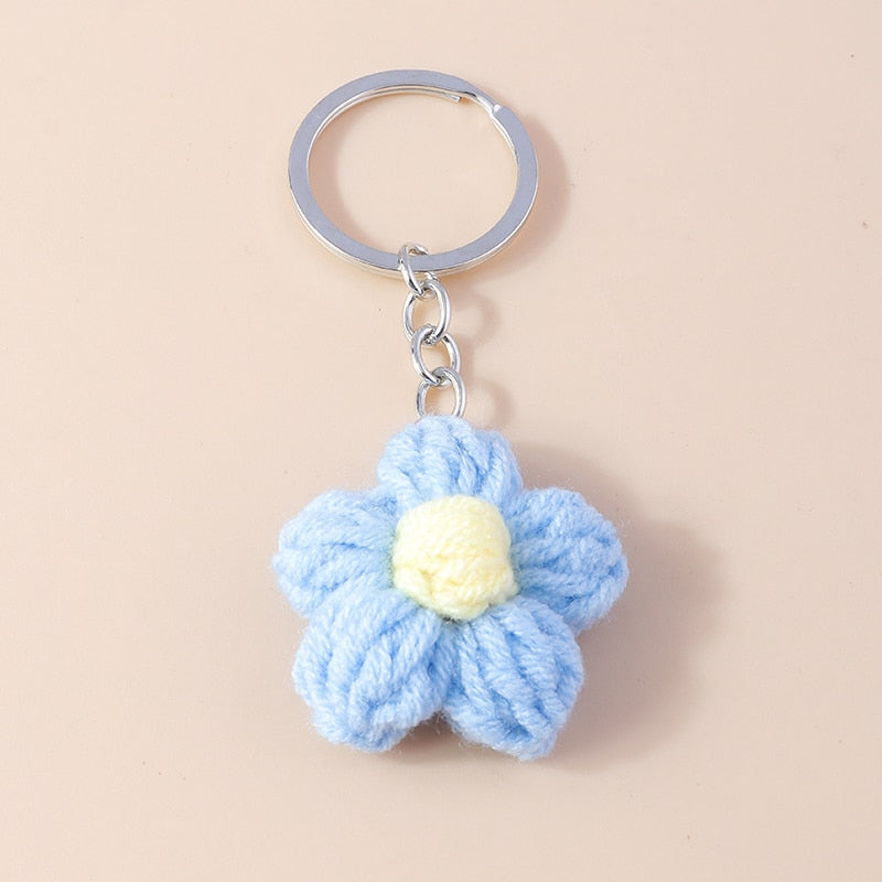 Porte Clé Fleur <br> Marguerite Brodée Bleu