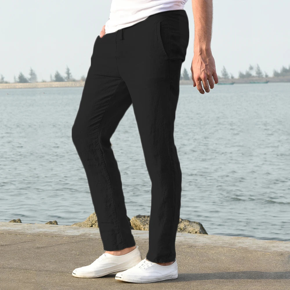 Pantalones de lino estilo mediterráneo para hombre