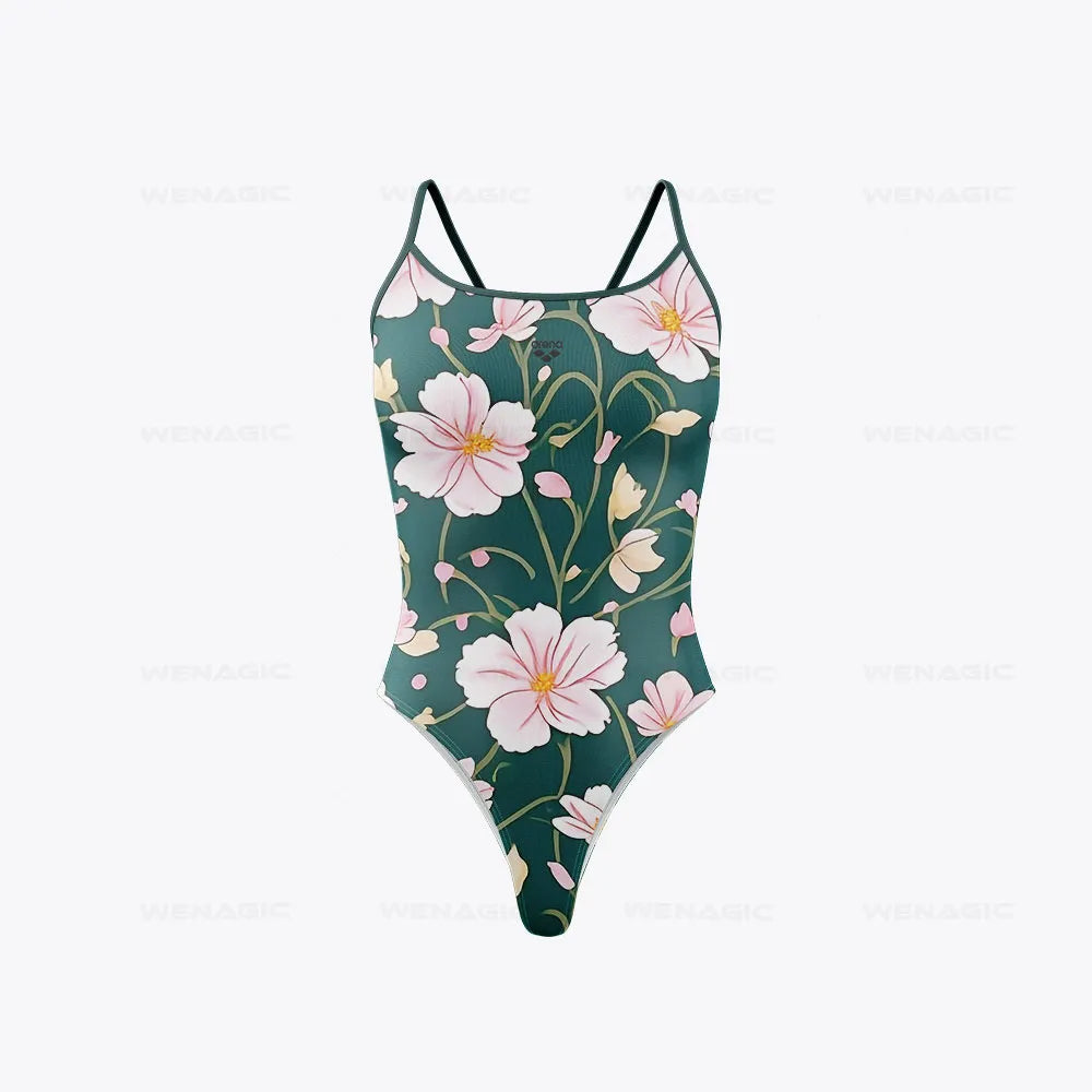 Maillot De Bain Fleuri <br> Elégant Bleu Foncé