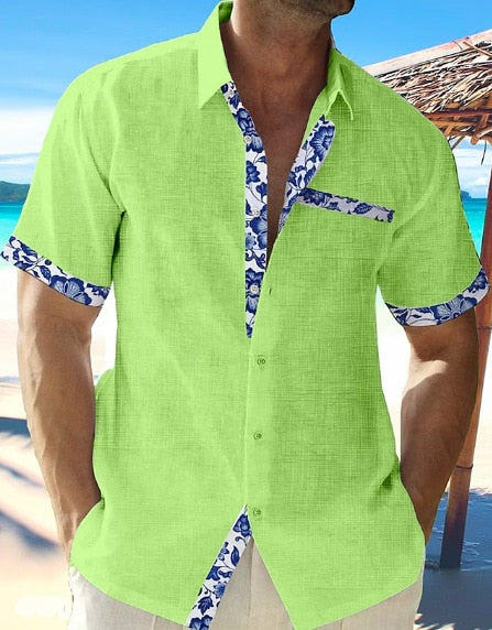 Chemise A Fleur Homme <br> Lin Vert