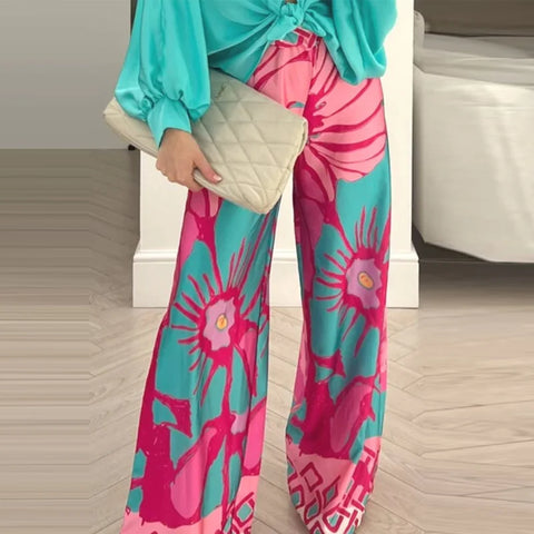 Pantalon Large Fleuri  Coloré
