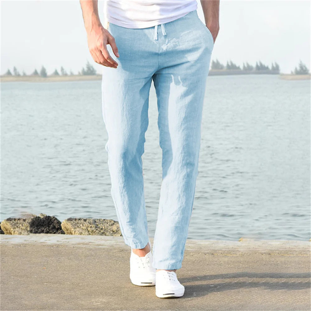Pantalones de lino estilo mediterráneo para hombre