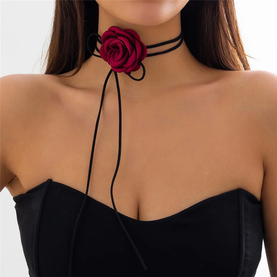 Collier Fleur Rose Ras Du Cou