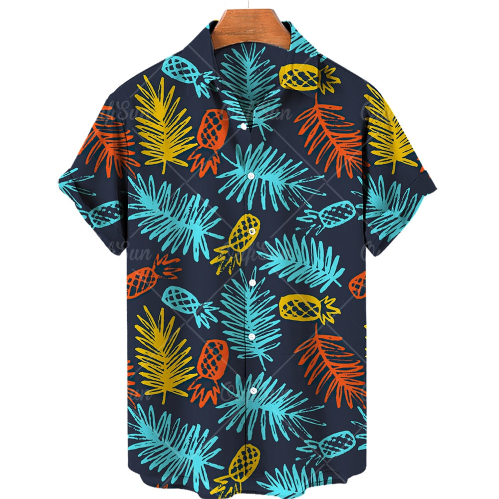 Chemise A Fleur Homme <br> Oversize Fruit Ananas Cartoon