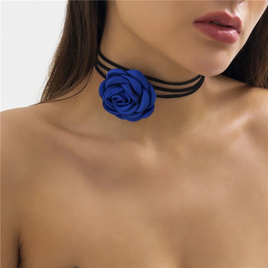 Collier Fleur Rose Ras Du Cou