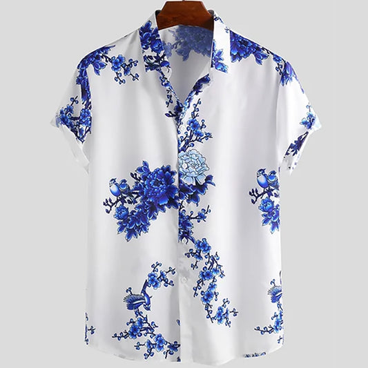 Chemise A Fleur Homme <br> Design Simple Rose Royal Bleu