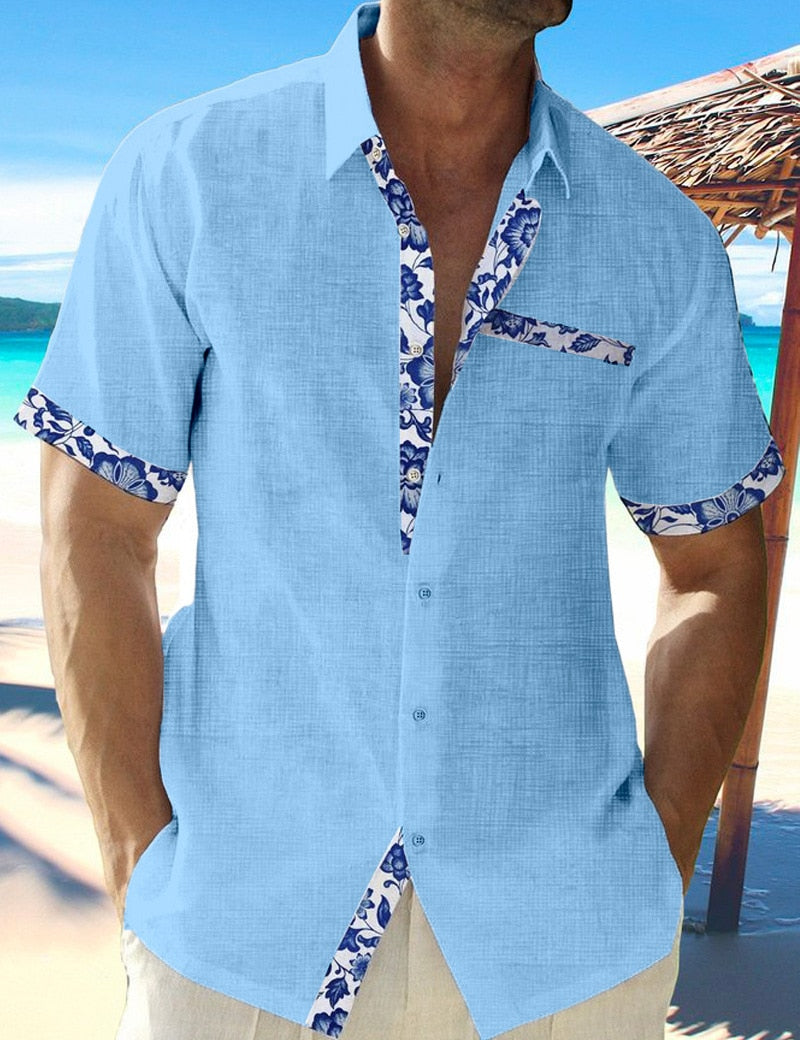 Chemise A Fleur Homme <br> Lin Bleu