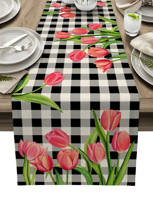 Chemin De Table <br> Fleur Tulipe Carreaux