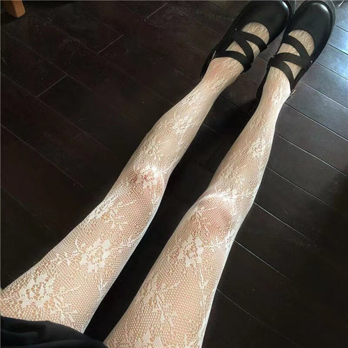 Collant Femme   Design Fleur Blanc