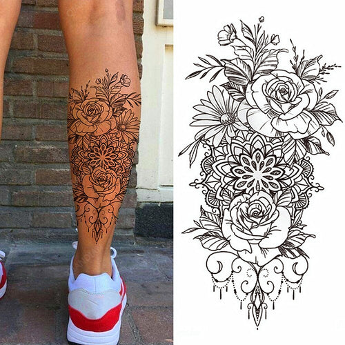 Tatouage Fleur   Mollet Rose Royal