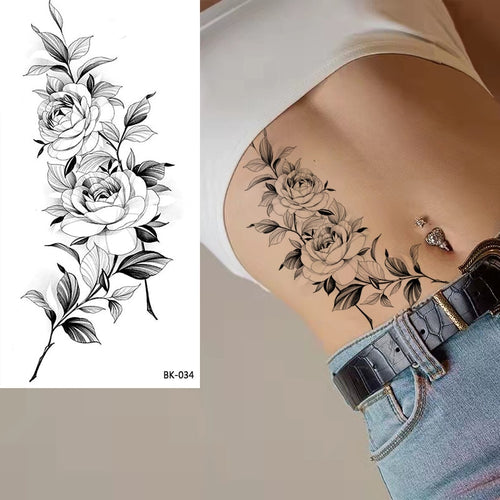 Tatouage Fleur   Ventre Rose Epuré