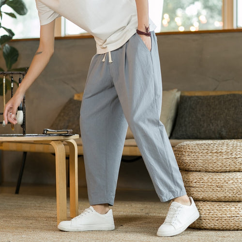 Pantalones de lino para hombre  Recto Gris Claro