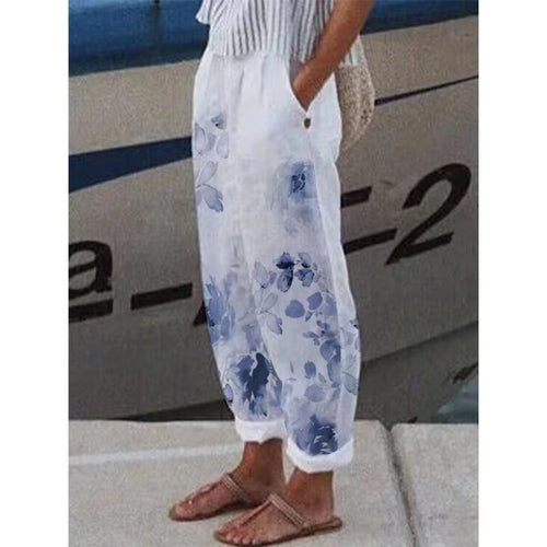 Pantalon Lin Femme   Classe Fleur Abstraite