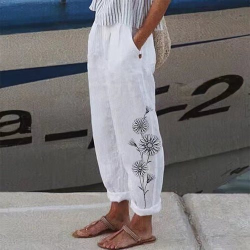 Pantalon Lin Femme   Classe Fleur Réaliste