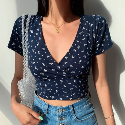 Top floral  Minimalista Azul Oscuro