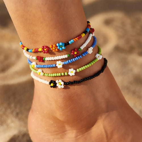 Pulsera tobillera de flores para mujer