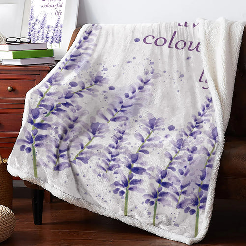 Plaid Fleuri   Lavande Blanc