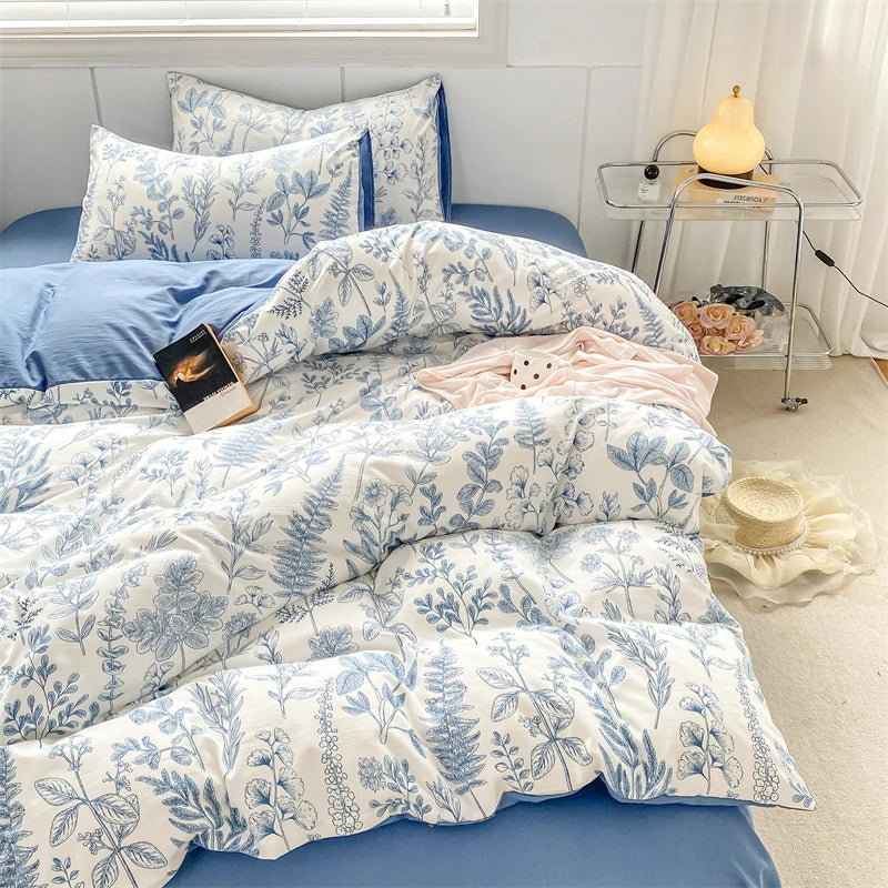 Housse De Couette Fleurie <br> Bleu Vintage