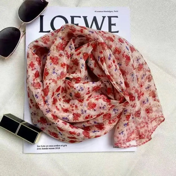 Foulard Fleuri   Soie Rose