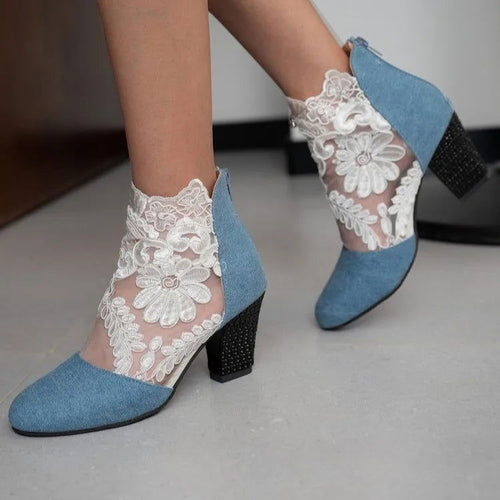 Flowered Ankle Boot  Vintage Blue