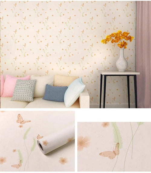 Papier Peint   Fleuri Pastel Papillon