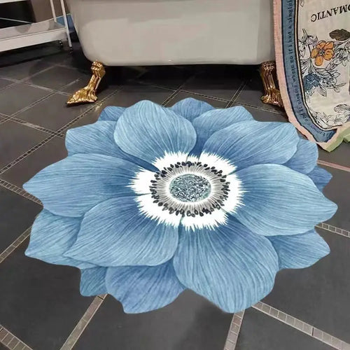 Tapis Fleur   Bleu Moderne