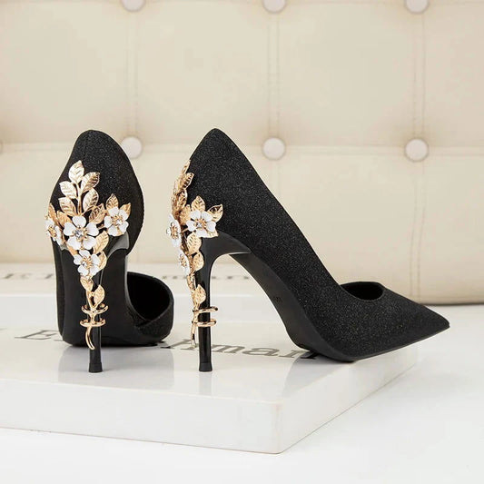 Escarpin Fleuri Noir - Plante Paradise