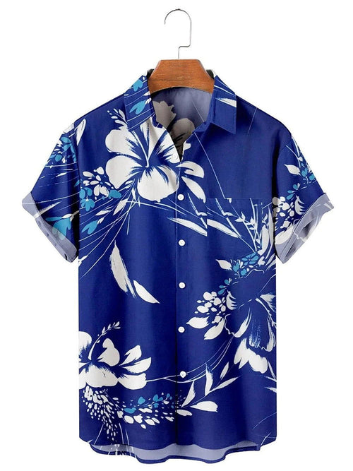 Chemise A Fleur Homme   Design Simple Bleu Paradisiaque