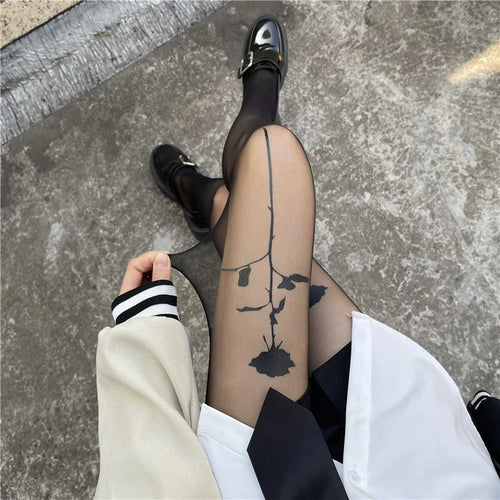 Floral Tights with Pink Pattern