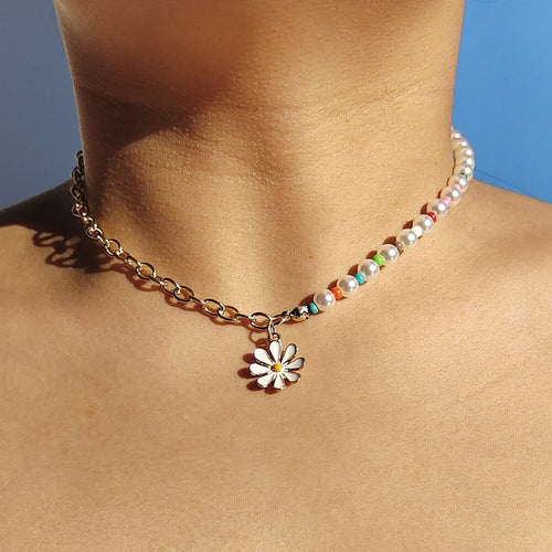 Flower Necklace  Floral Pearl