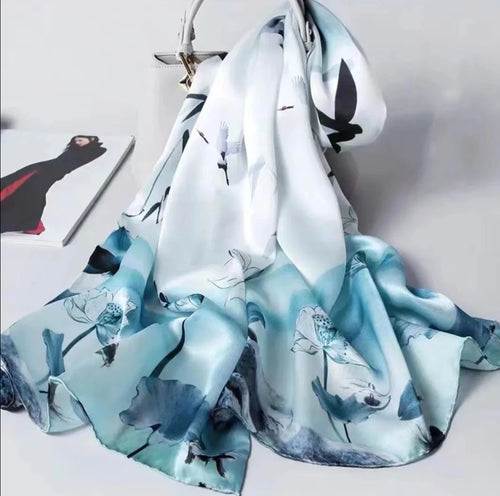 Echarpe A Fleurs   Bleu
