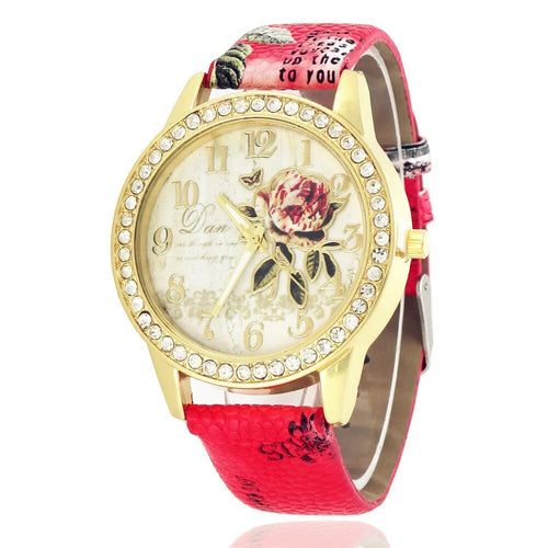 Montre Fleurie   Rose-Rouge